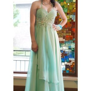 Beaded Mint Prom Dress